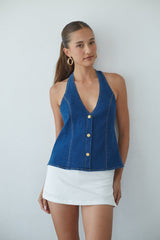 Tina Button Up Halter Tank Top