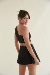Mia Smoothing One Shoulder Crop Top in Black