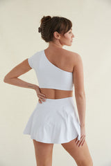 Mia Smoothing One Shoulder Crop Top in White